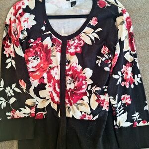 White House Black Market Floral Black Cardigan